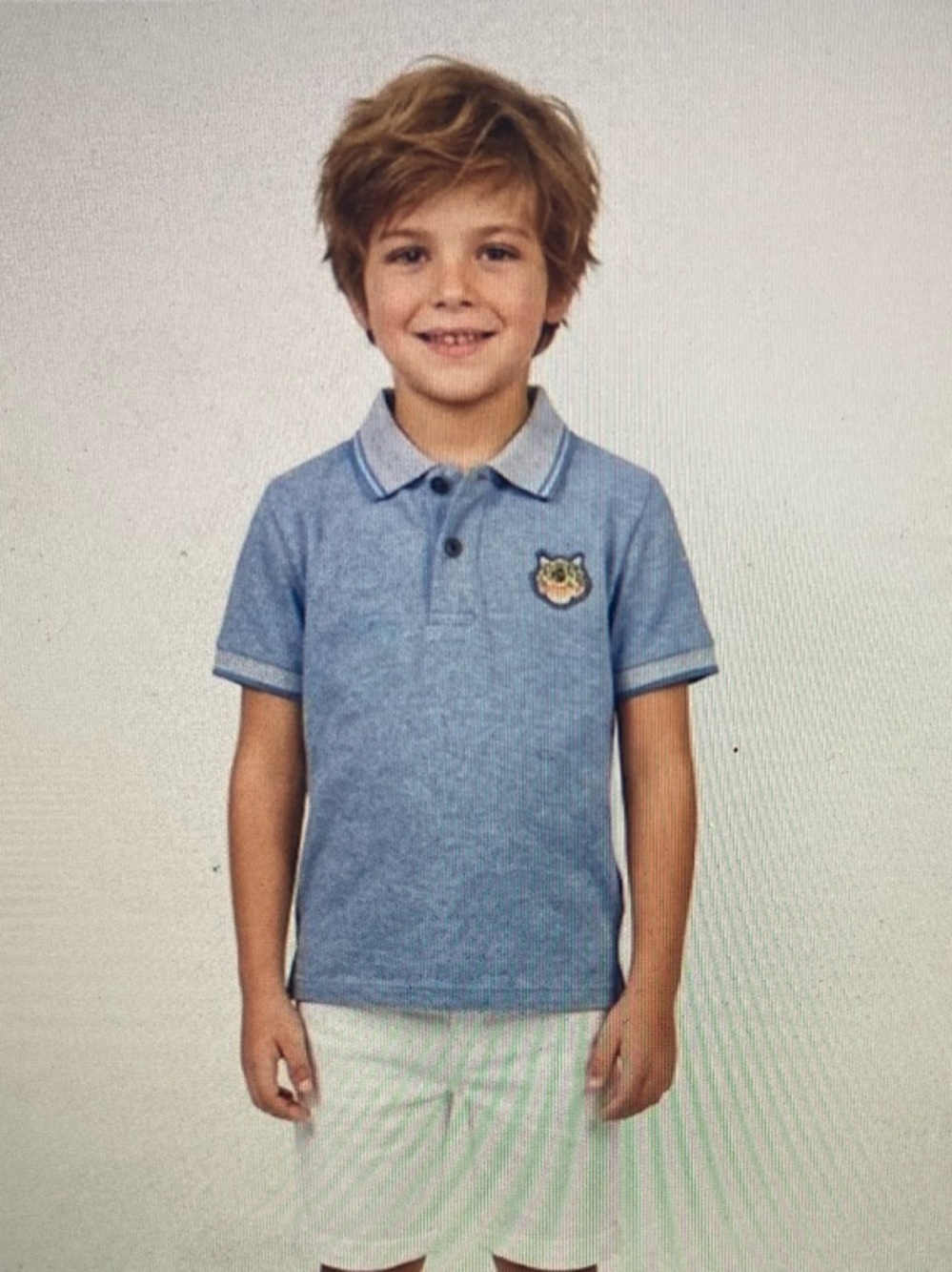 KENZO Kids Blue Tiger Crest Piqué Polo Shirt S672